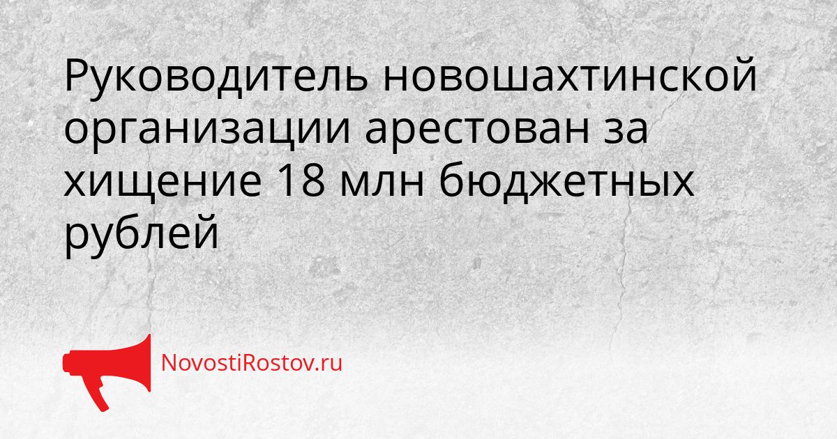 Руководитель новошахтинской организации арестован за хищение 18 млн бюджетных рублей Сгенерировано